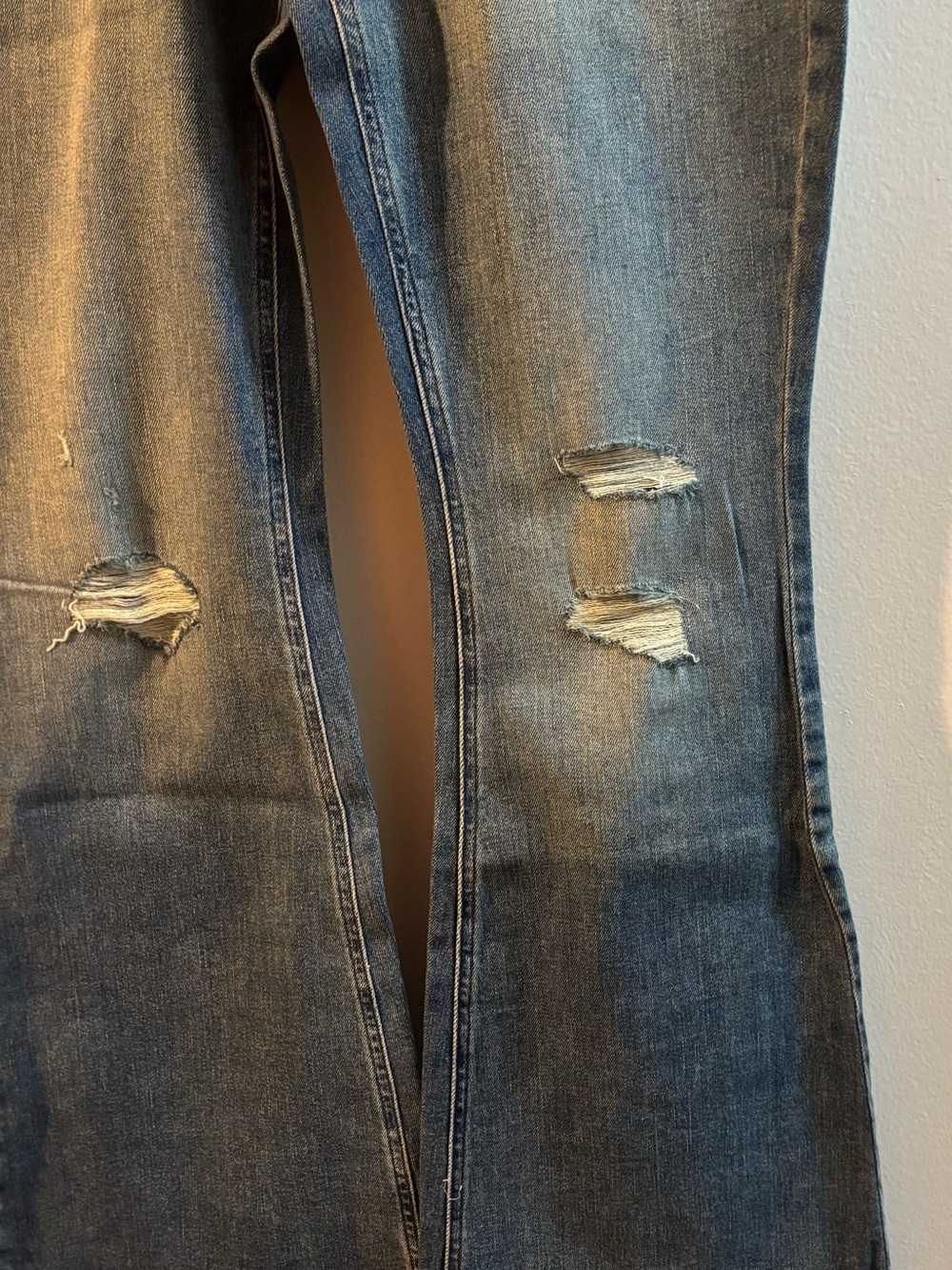 Arizona Jean Company Blue Flare Jeans with Distressed Knees